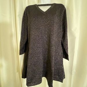 Isaac Mizrahi size L NEW stunning glitter tunic top black & silver 3/4 sleeve …